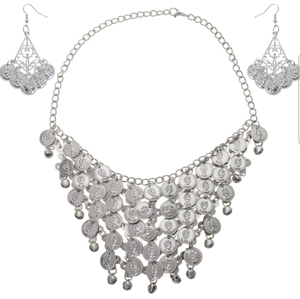 NWT Silver Coin Necklace and Earring 3 Piece Set